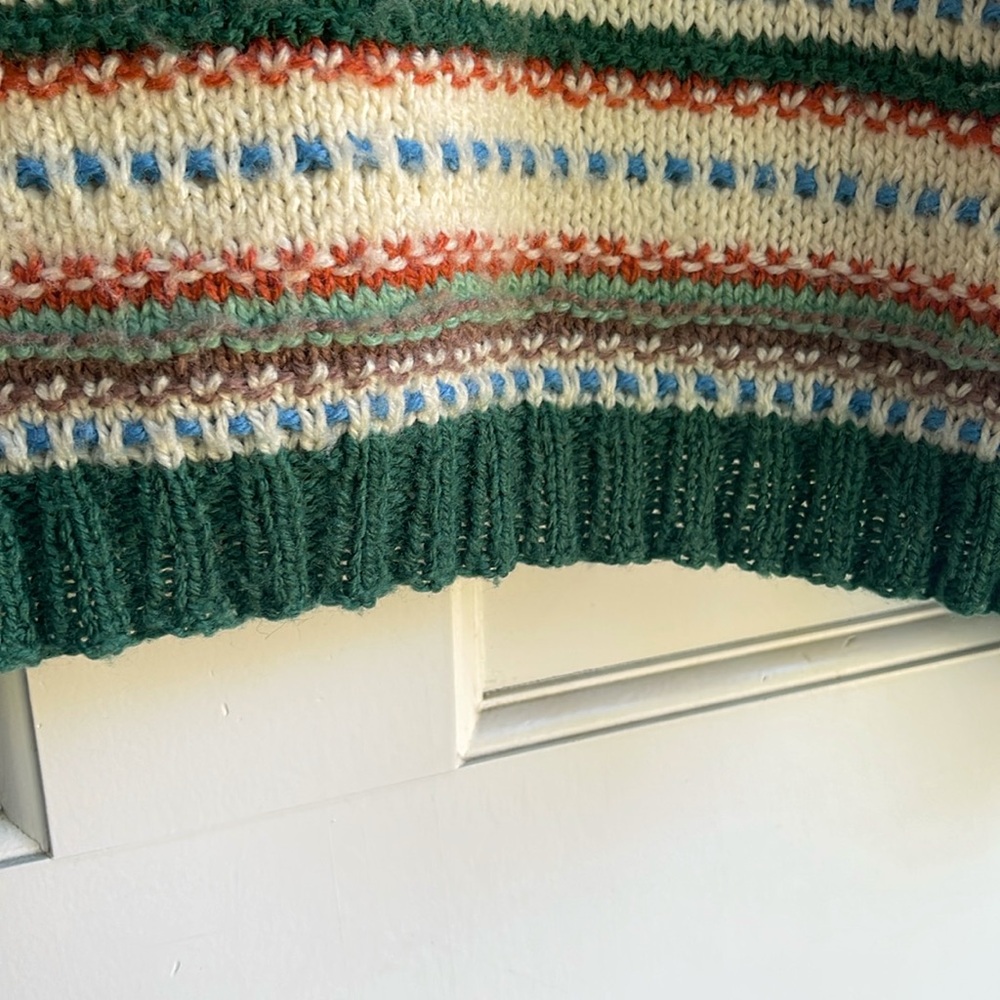 Handmade Striped Knit Sweater, Cozy Vintage-Style Pullover, Forest Green & Cream - Picture 3 of 4